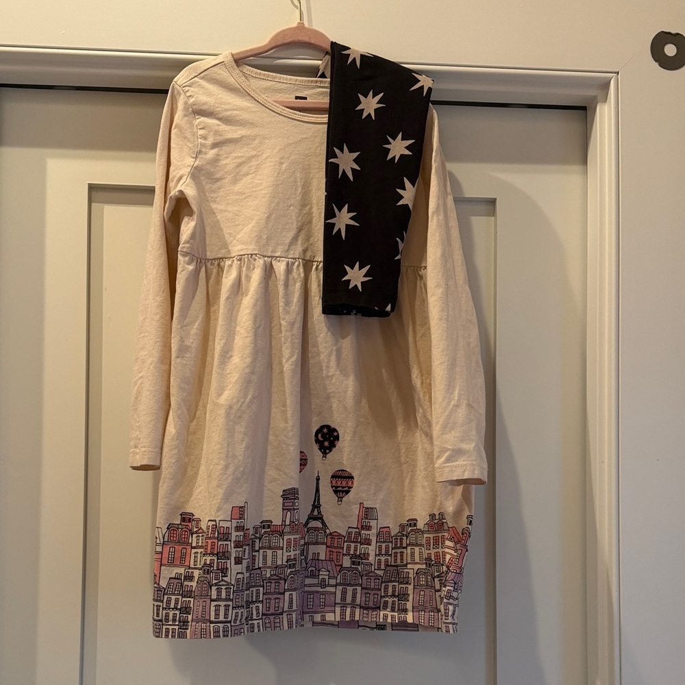 Pink Long Sleeve Dress with Paris City Print